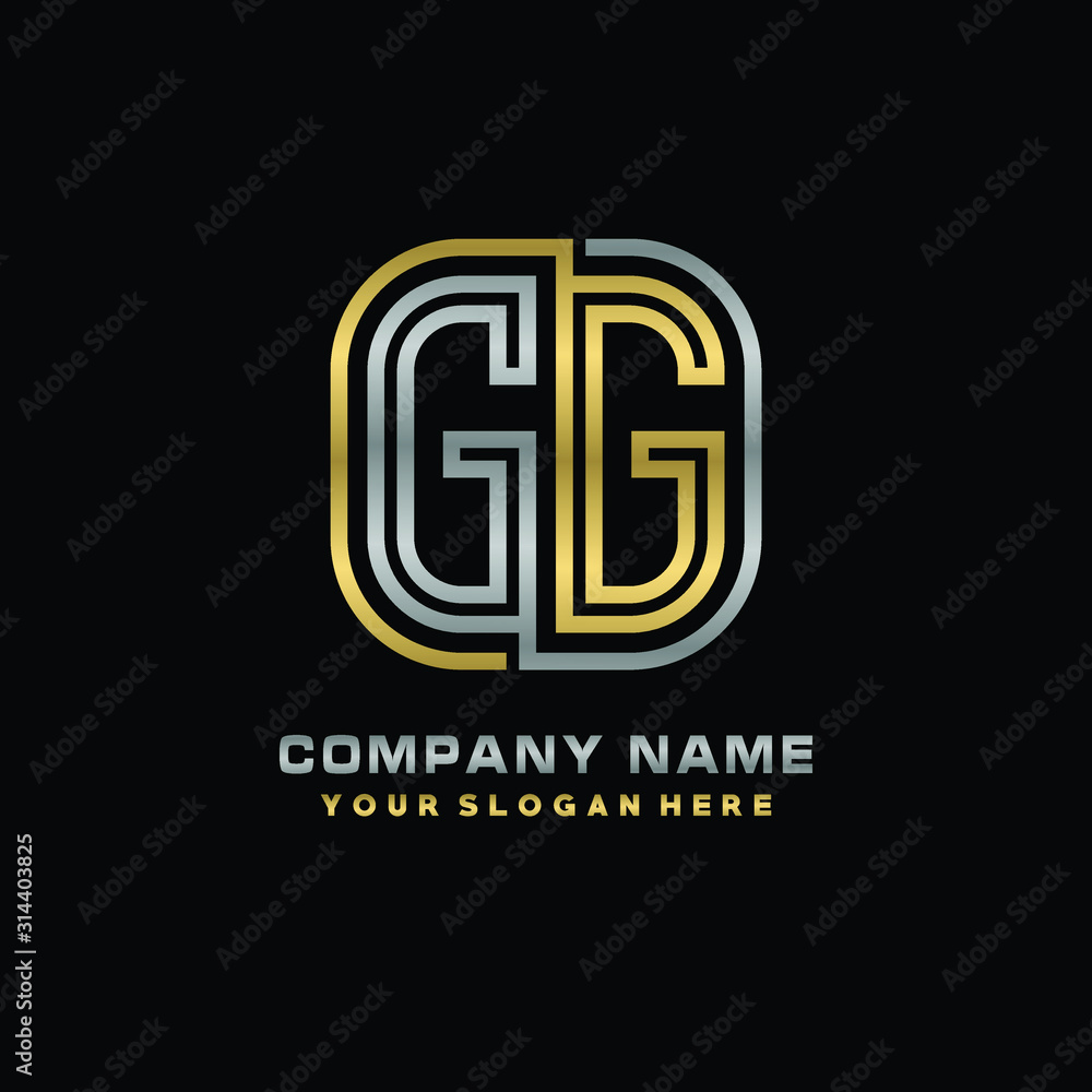 initial letter GG logo Abstract vector minimalist. letter logo gold and silver color initial letter GG logo Abstract vector minimalist. letter logo gold and silver color