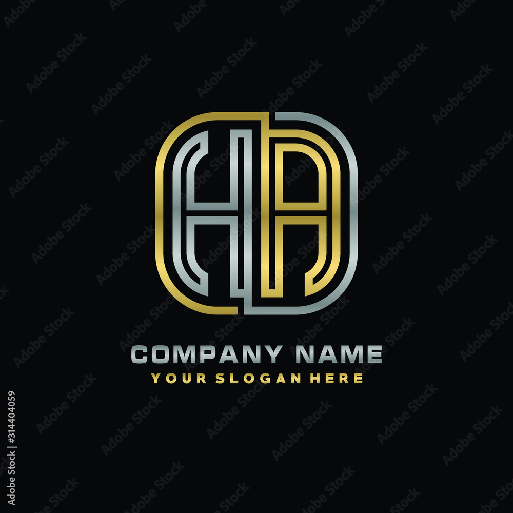 initial letter HA logo Abstract vector minimalist. letter logo gold and silver color initial letter HA logo Abstract vector minimalist. letter logo gold and silver color