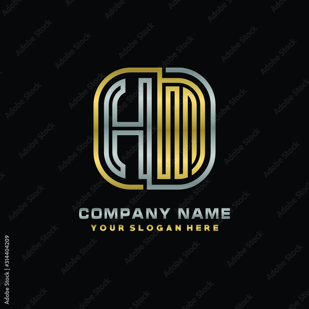 initial letter HM logo Abstract vector minimalist. letter logo gold and silver color initial letter HM logo Abstract vector minimalist. letter logo gold and silver color
