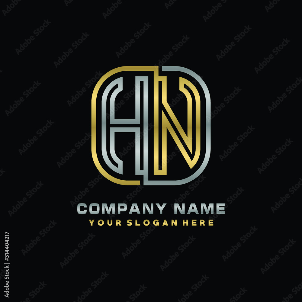 initial letter HN logo Abstract vector minimalist. letter logo gold and silver color initial letter HN logo Abstract vector minimalist. letter logo gold and silver color