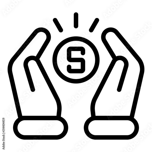 Money coin protection icon. Outline money coin protection vector icon for web design isolated on white background