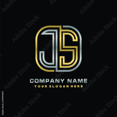 initial letter JS logo Abstract vector minimalist. letter logo gold and silver color