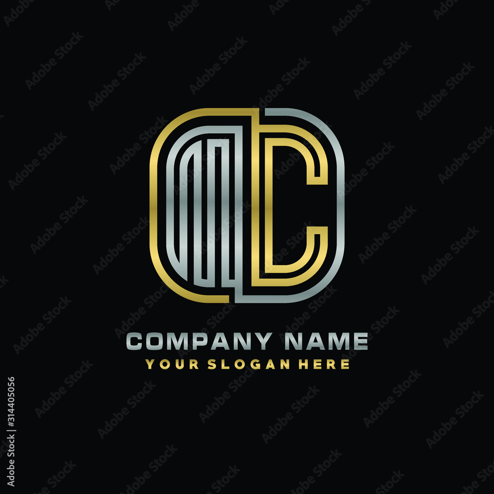 initial letter MC logo Abstract vector minimalist. letter logo gold and silver color initial letter MC logo Abstract vector minimalist. letter logo gold and silver color