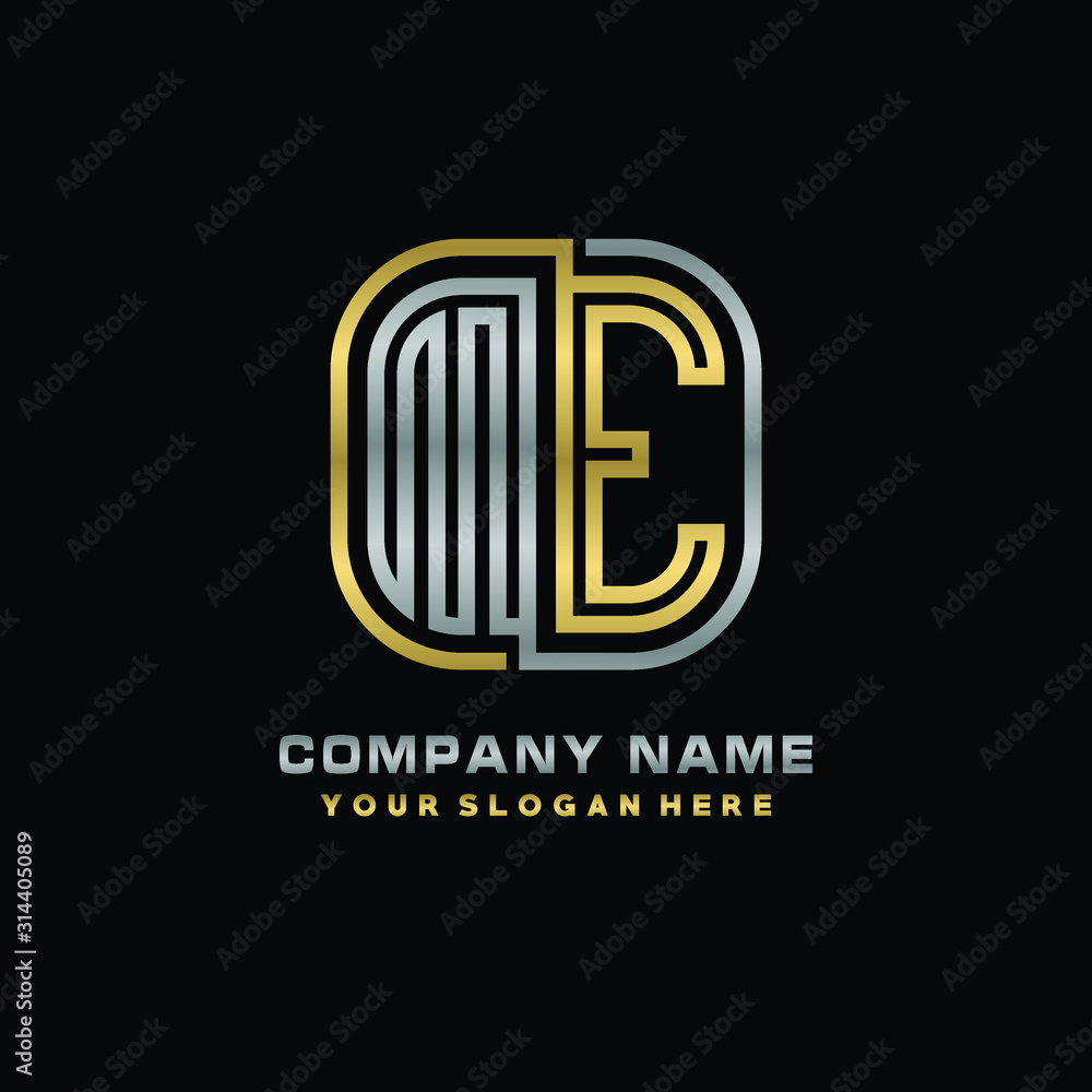 initial letter ME logo Abstract vector minimalist. letter logo gold and silver color initial letter ME logo Abstract vector minimalist. letter logo gold and silver color