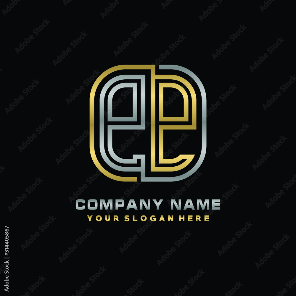 initial letter PP logo Abstract vector minimalist. letter logo gold and silver color initial letter PP logo Abstract vector minimalist. letter logo gold and silver color