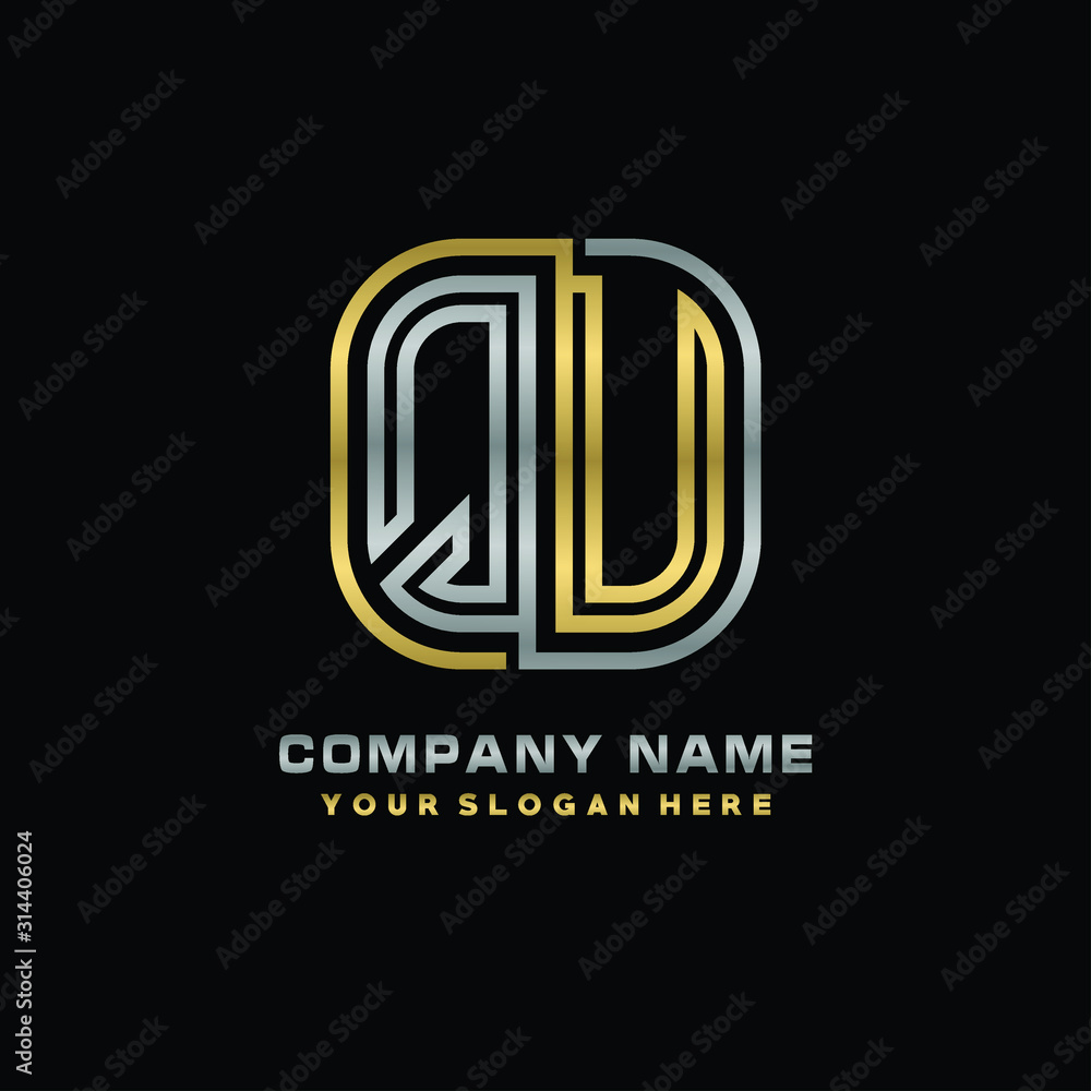 initial letter QU logo Abstract vector minimalist. letter logo gold and silver color initial letter QU logo Abstract vector minimalist. letter logo gold and silver color