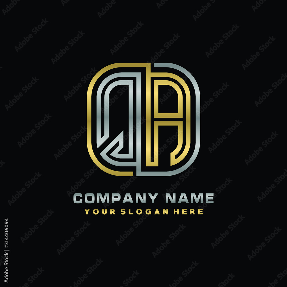 initial letter QA logo Abstract vector minimalist. letter logo gold and silver color initial letter QA logo Abstract vector minimalist. letter logo gold and silver color