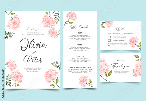 floral background with flowers wedding invitation set	
