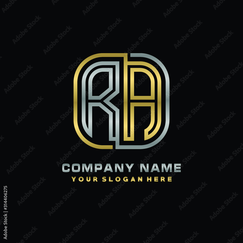 initial letter RA logo Abstract vector minimalist. letter logo gold and silver color initial letter RA logo Abstract vector minimalist. letter logo gold and silver color
