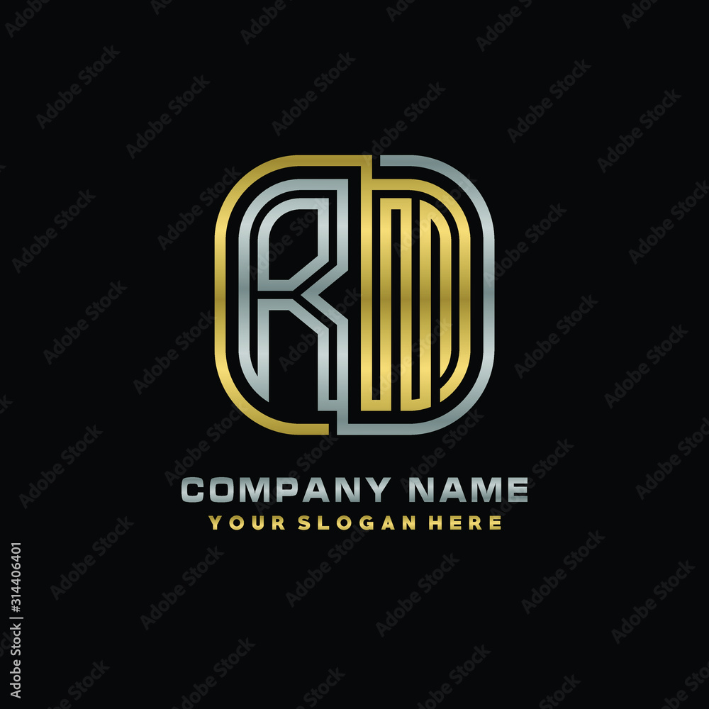 initial letter RM logo Abstract vector minimalist. letter logo gold and silver color initial letter RM logo Abstract vector minimalist. letter logo gold and silver color