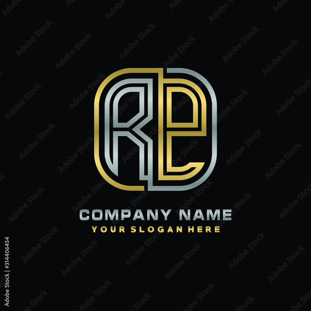 initial letter RP logo Abstract vector minimalist. letter logo gold and silver color initial letter RP logo Abstract vector minimalist. letter logo gold and silver color