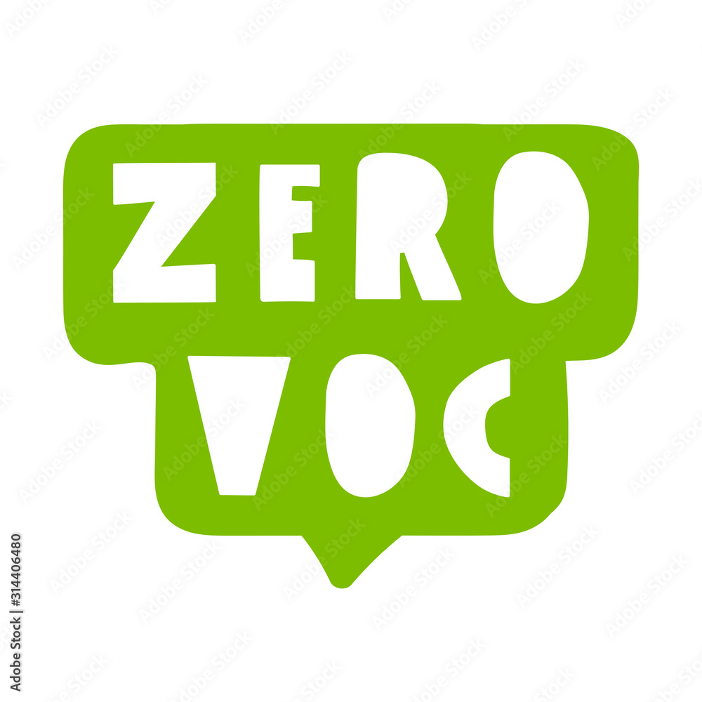 Speech bubble Zero VOC. Vector hand drawn badge illustration on white