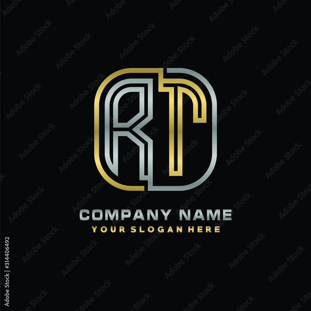 initial letter RT logo Abstract vector minimalist. letter logo gold and silver color initial letter RT logo Abstract vector minimalist. letter logo gold and silver color