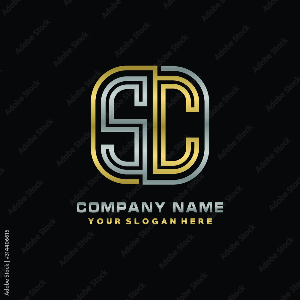 initial letter SC logo Abstract vector minimalist. letter logo gold and silver color initial letter SC logo Abstract vector minimalist. letter logo gold and silver color