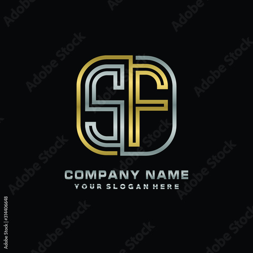 initial letter SF logo Abstract vector minimalist. letter logo gold and silver color