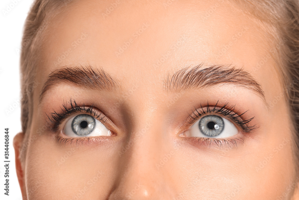 Fototapeta premium Young woman with beautiful eyebrows, closeup