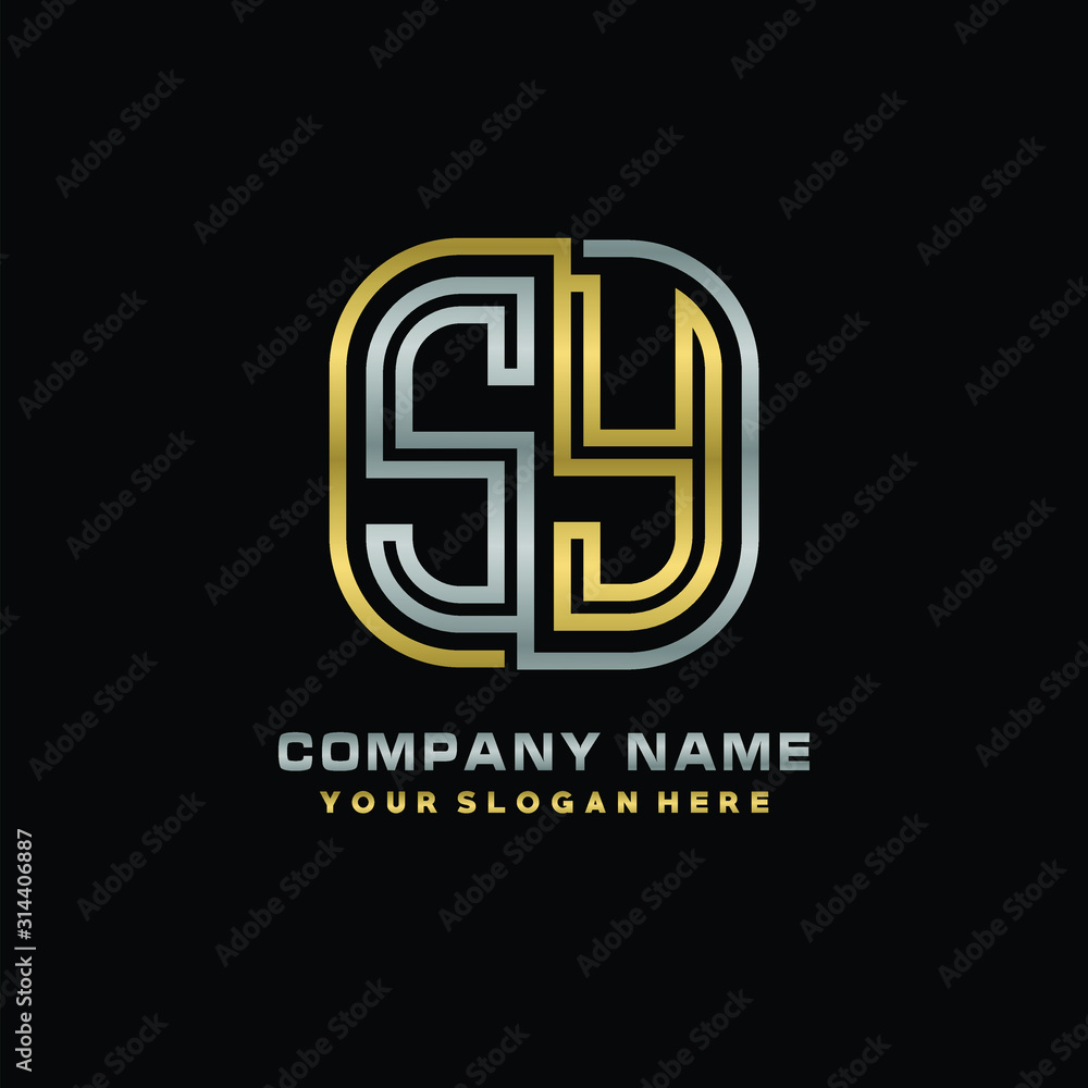 initial letter SY logo Abstract vector minimalist. letter logo gold and silver color initial letter SY logo Abstract vector minimalist. letter logo gold and silver color