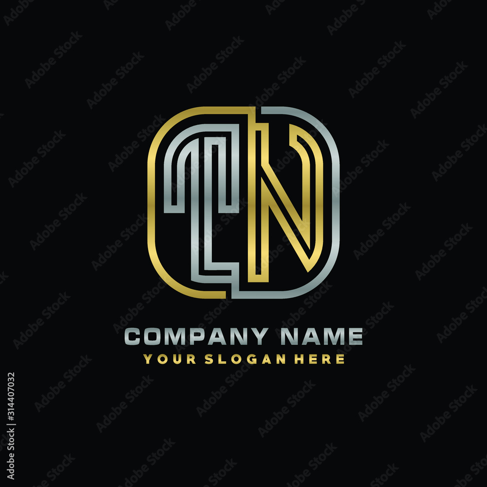 initial letter TN logo Abstract vector minimalist. letter logo gold and silver color initial letter TN logo Abstract vector minimalist. letter logo gold and silver color