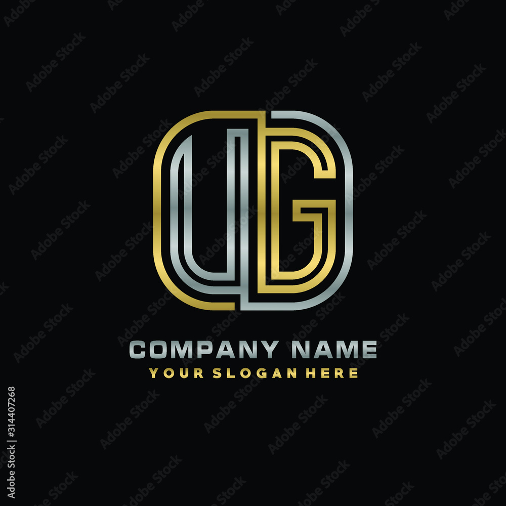 initial letter UG logo Abstract vector minimalist. letter logo gold and silver color initial letter UG logo Abstract vector minimalist. letter logo gold and silver color