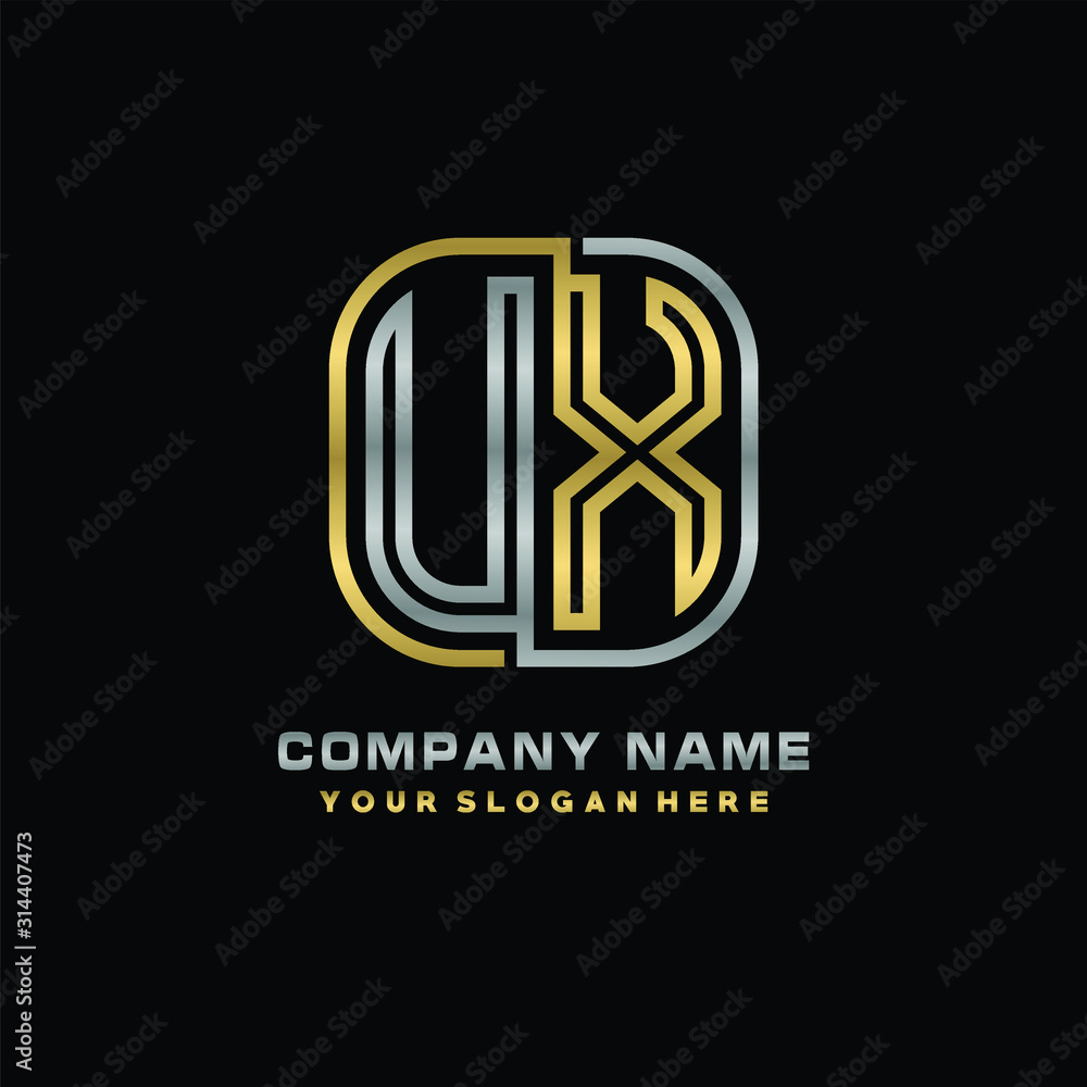 initial letter UX logo Abstract vector minimalist. letter logo gold and silver color