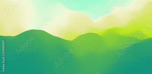 Landscape with green mountains. Mountainous terrain. Abstract nature background. Vector illustration.