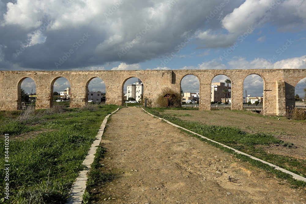 Ancient Roman aqueduct in Larnaca, Cyprus, posterization