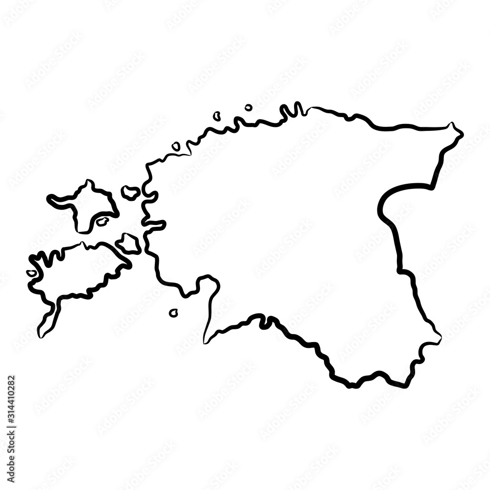 Estonia map from the contour black brush lines different thickness on white background. Vector illustration. Estonia map from the contour black brush lines different thickness on white background. Vector illustration.