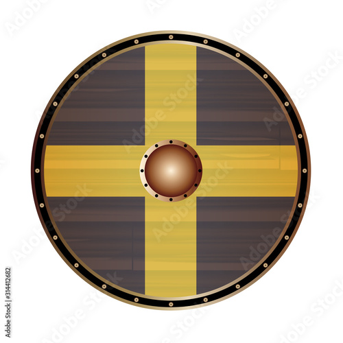 Round Viking Style Shield With Saint Davids Flag Flag