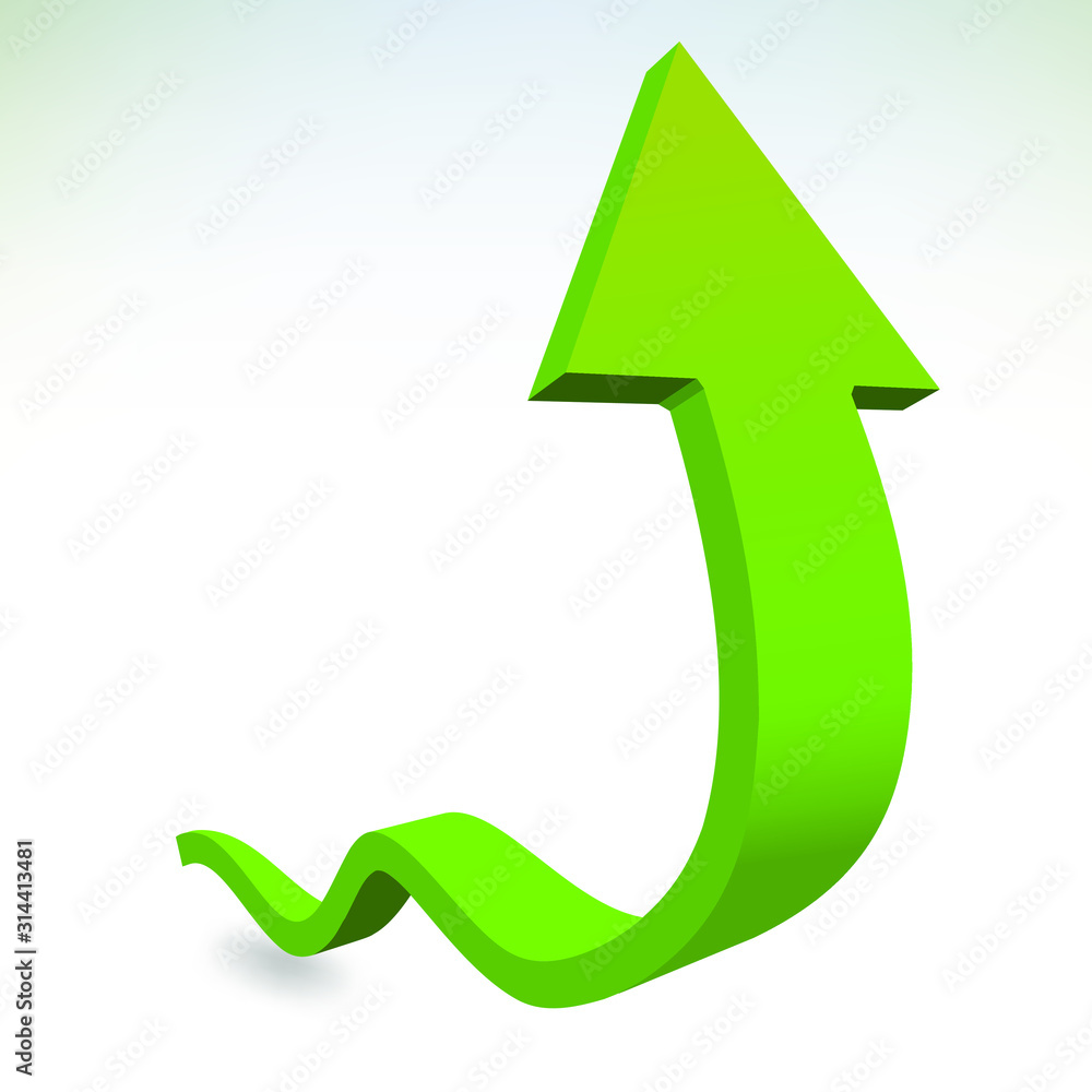 Vector 3d design rendering of green wavy rising arrow Vector 3d design rendering of green wavy rising arrow