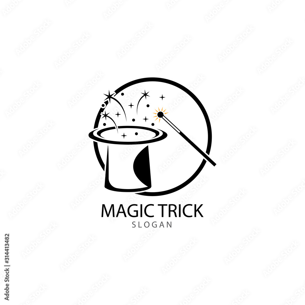 Illustration of magic hat with wand Illustration of magic hat with wand