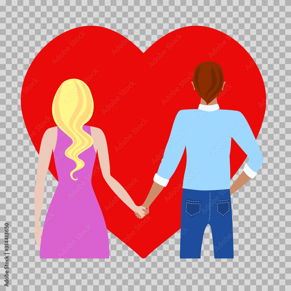 Couple Holding Hands Boy And Girl Standing Back With A Red Heart Background Love Relationship Date Romantic Walk Together Two Flat Half Body Color Characters Stock Vector Illustration Isolated Stock Vector Adobe Stock