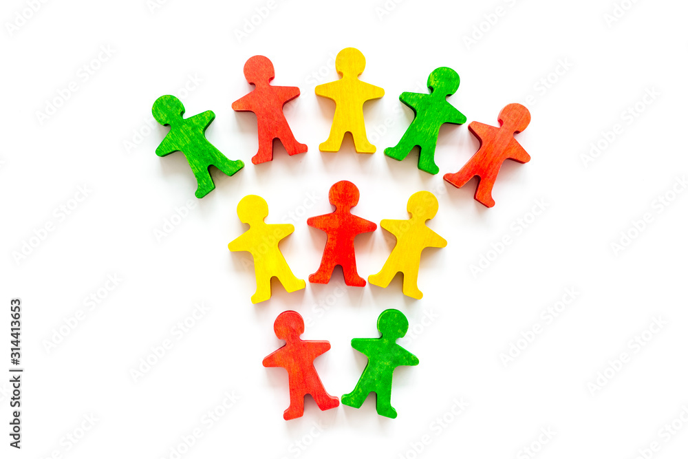 Team work, teambuilding concept. People silhouettes on white background top-down copy space Team work, teambuilding concept. People silhouettes on white background top-down copy space