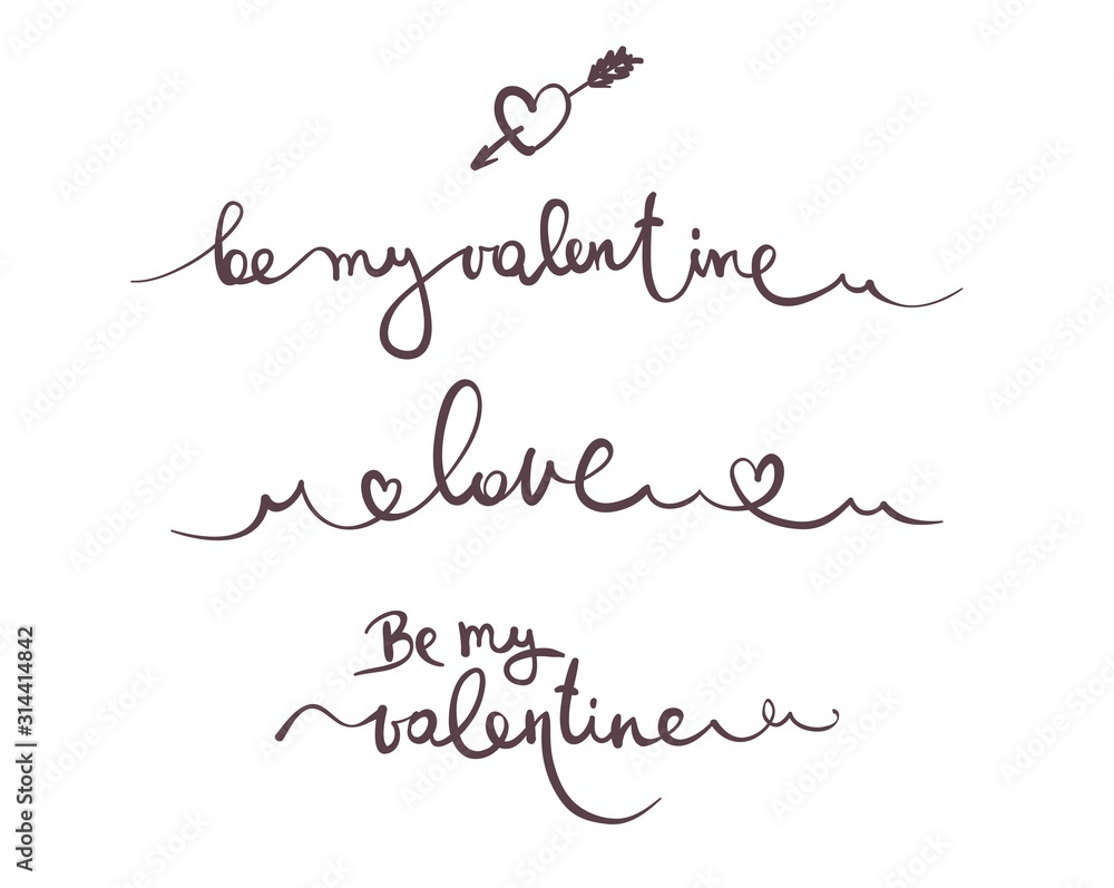 Love Calligraphy. Collection vector illustration with phrases for Valentine's Day.