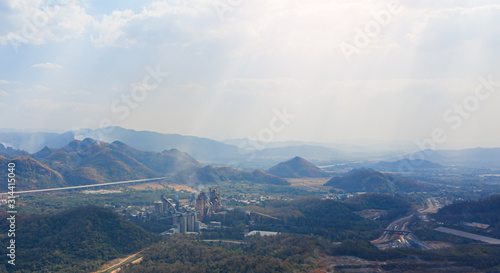 Aerial view of cement factory between the mountain. © applezoomzoom