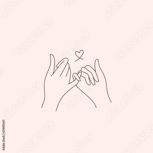 Vector abstract logo design template in trendy linear minimal style - touching hands - tattoo template - love and friendship concepta photo