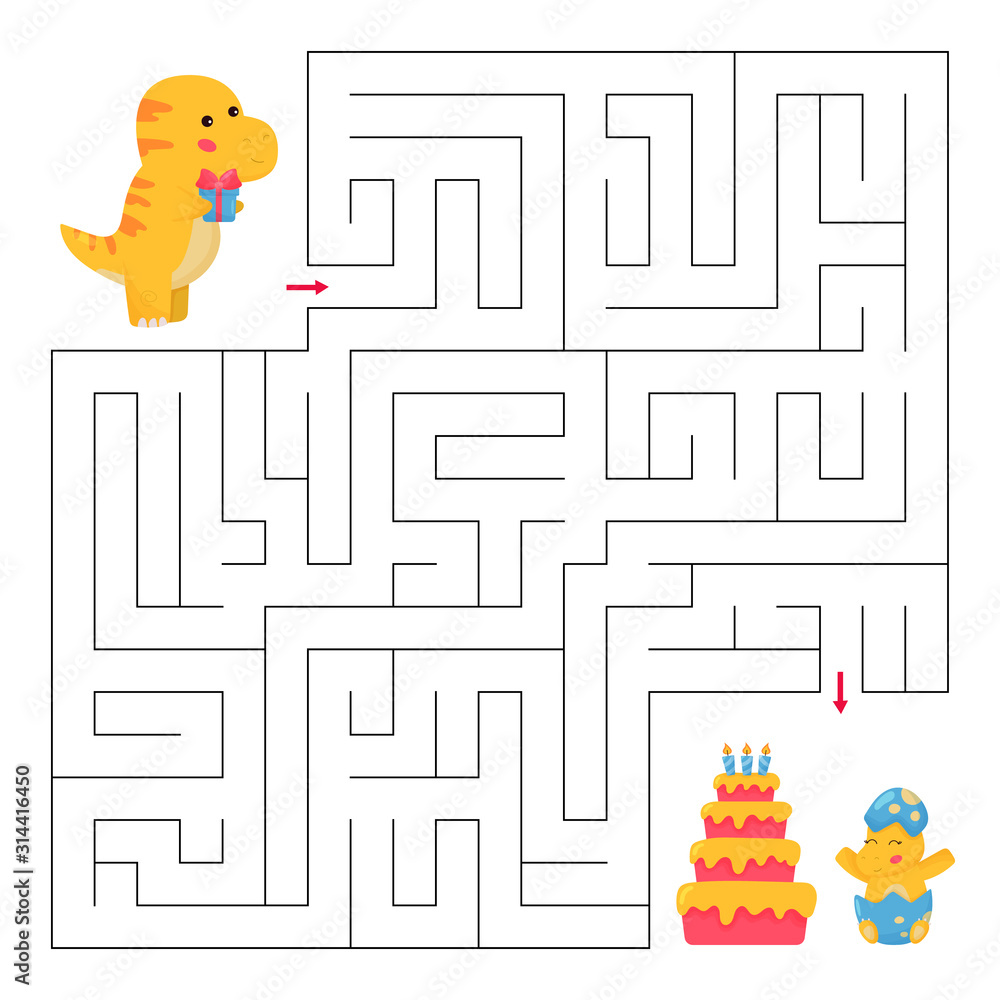 Maze game for children. Help the T- rex dinosaur find right way to