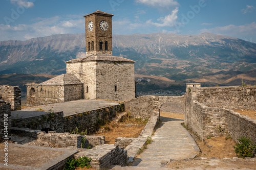 Clock tower and fortress at Gjirokaster castle, Albania