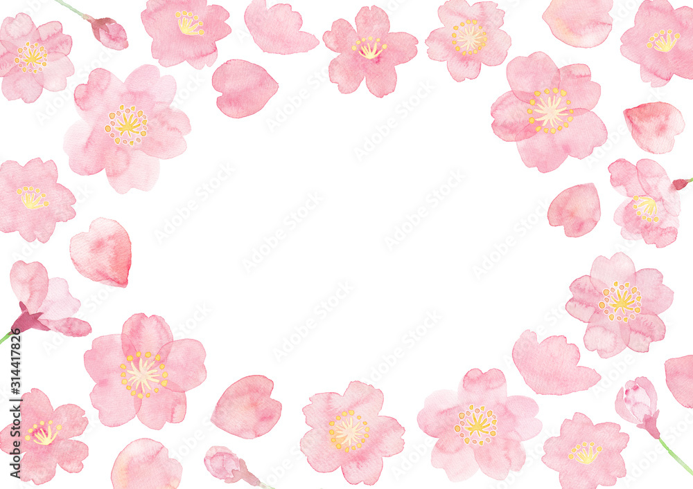 Watercolor flame illustration of cherry blossoms painted by hand Watercolor flame illustration of cherry blossoms painted by hand