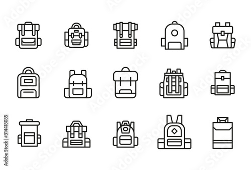 Stroke line icons set of backpack.