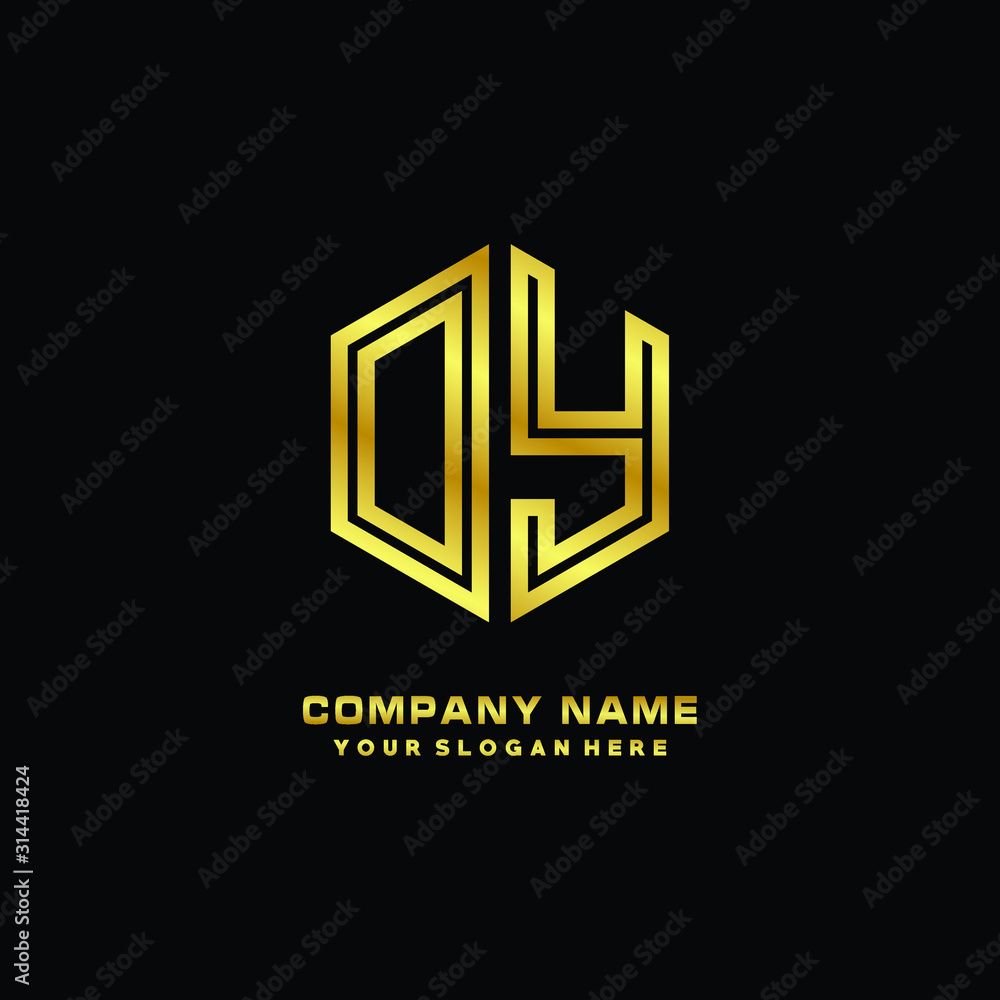 Initial letter DY, minimalist line art monogram hexagon logo, gold color Initial letter DY, minimalist line art monogram hexagon logo, gold color