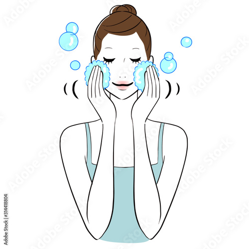 顔　洗う　女性