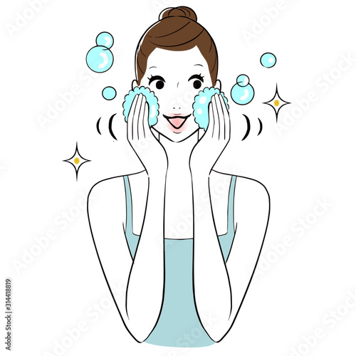 顔　洗う　女性