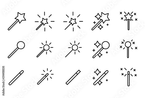 Stroke line icons set of magic wand.