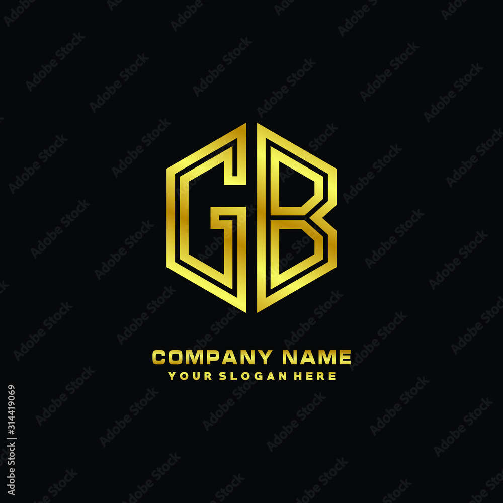 Initial letter GB, minimalist line art monogram hexagon logo, gold color Initial letter GB, minimalist line art monogram hexagon logo, gold color