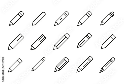 Set of pencil related vector line icons.