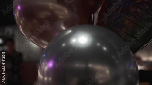 Pink, Gold, Material and Grey balloons, festive decorations for birthday or wedding