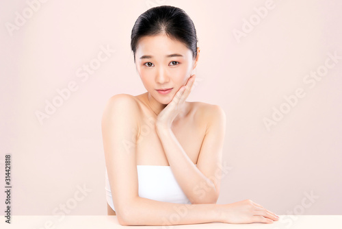 Portrait beautiful young asian woman clean fresh bare skin concept. Asian girl beauty face skincare and health wellness, Facial treatment, Perfect skin, Natural make up