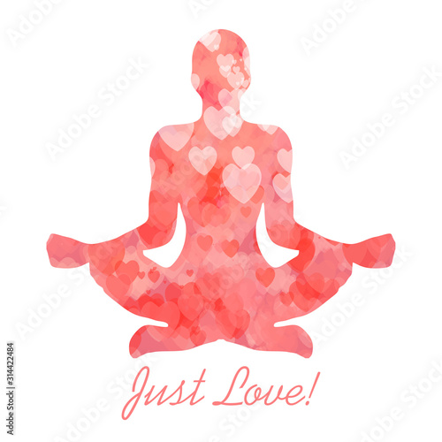 Just love - red yoga lotus pose with hearts for Valentine's day greeting carday greeting card
