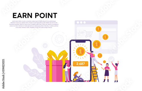 illustrated concept of consumers who collect points as rewards from the applications they follow