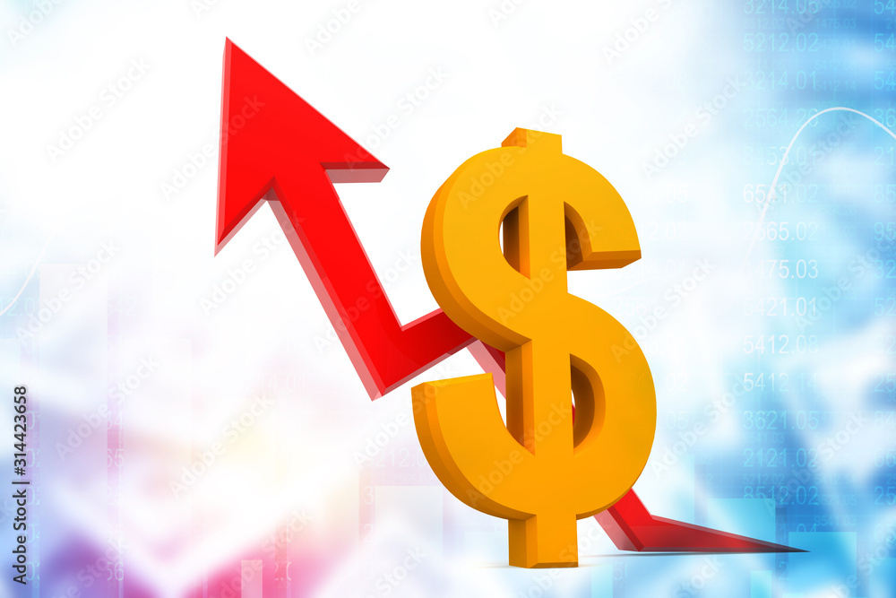 Obraz premium Arrow graph showing dollar growth. 3d illustration.